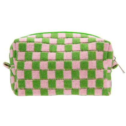 PAZIMIIK Checkered Makeup Bag front view in pink and green