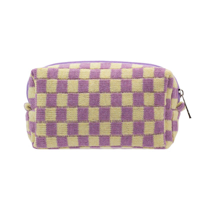 PAZIMIIK Checkered Makeup Bag front view in purple