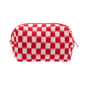 PAZIMIIK Checkered Makeup Bag front view in red
