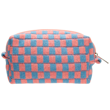 PAZIMIIK Checkered Makeup Bag front view in red and blue