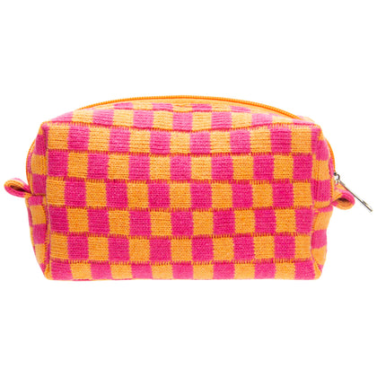 PAZIMIIK Checkered Makeup Bag front view in red orange