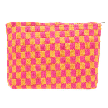 PAZIMIIK Checkered Makeup Bag front view in Red Orange