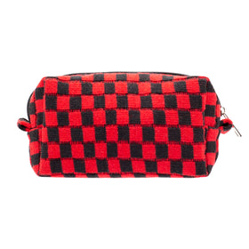 PAZIMIIK Checkered Makeup Bag front view, red and black design