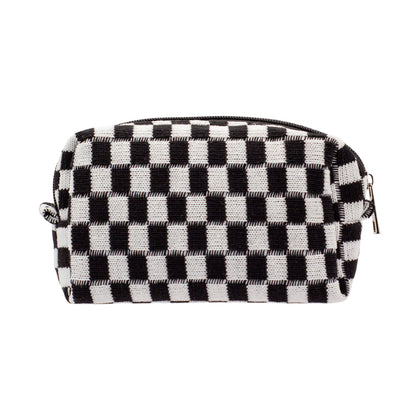 PAZIMIIK Checkered Makeup Bag front view with zipper