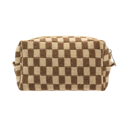 PAZIMIIK Checkered Makeup Bag front view with zipper