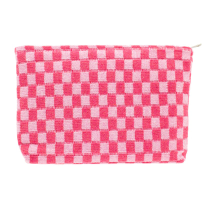 PAZIMIIK Checkered Makeup Bag hotpink front view