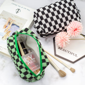 PAZIMIIK Checkered Makeup Bag in a purse for travel