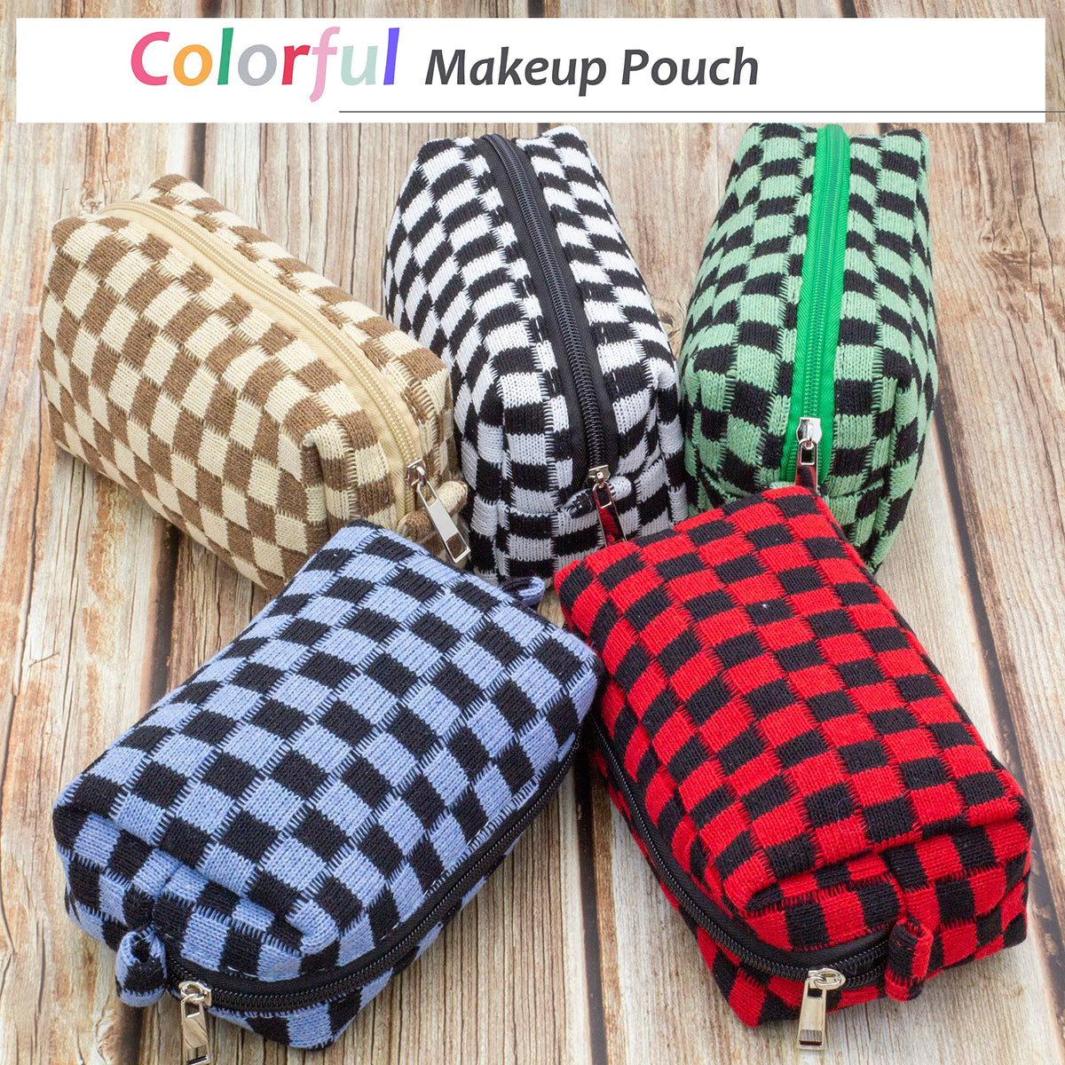PAZIMIIK Checkered Makeup Bag in a purse for travel
