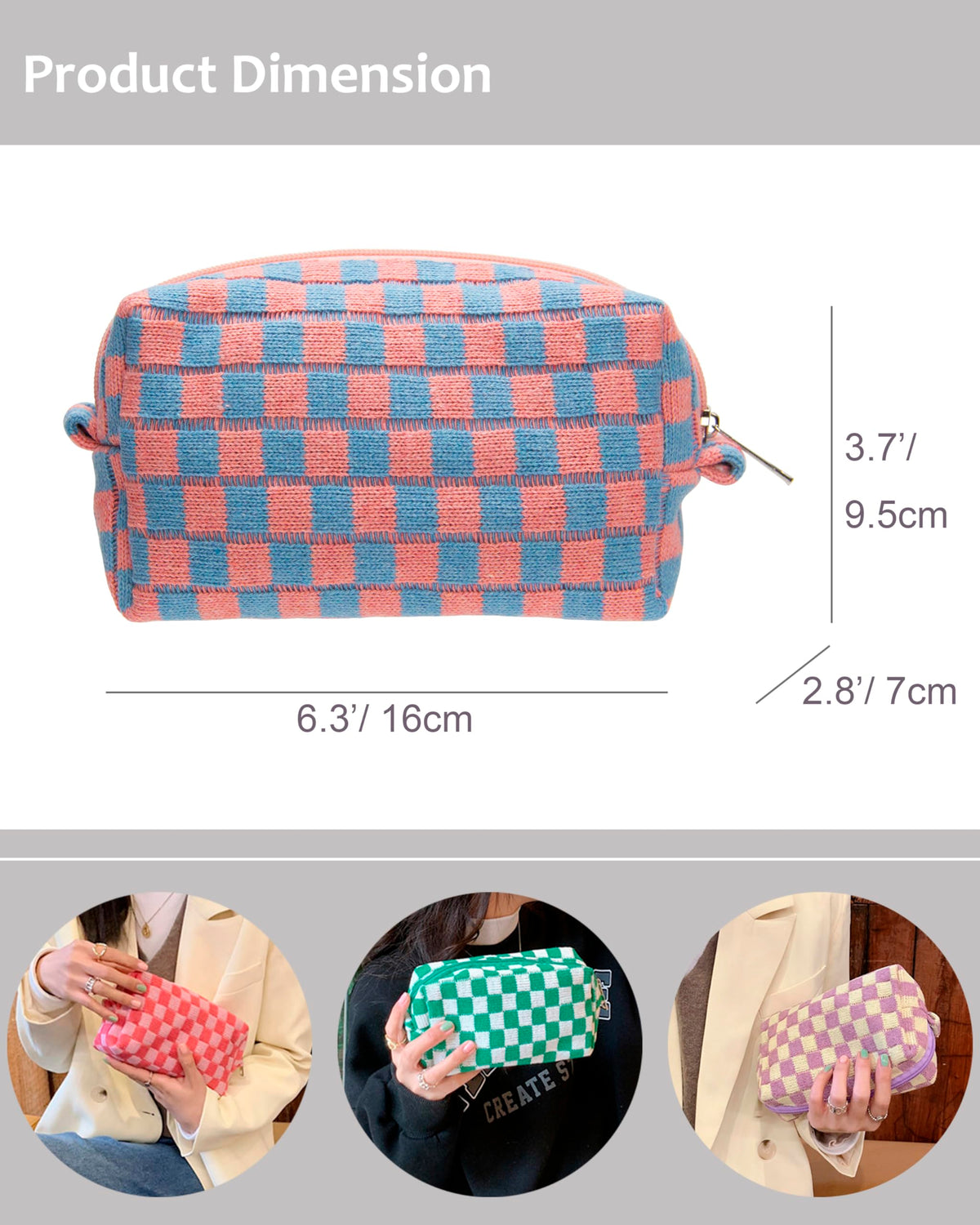 PAZIMIIK Checkered Makeup Bag in a stylish handbag
