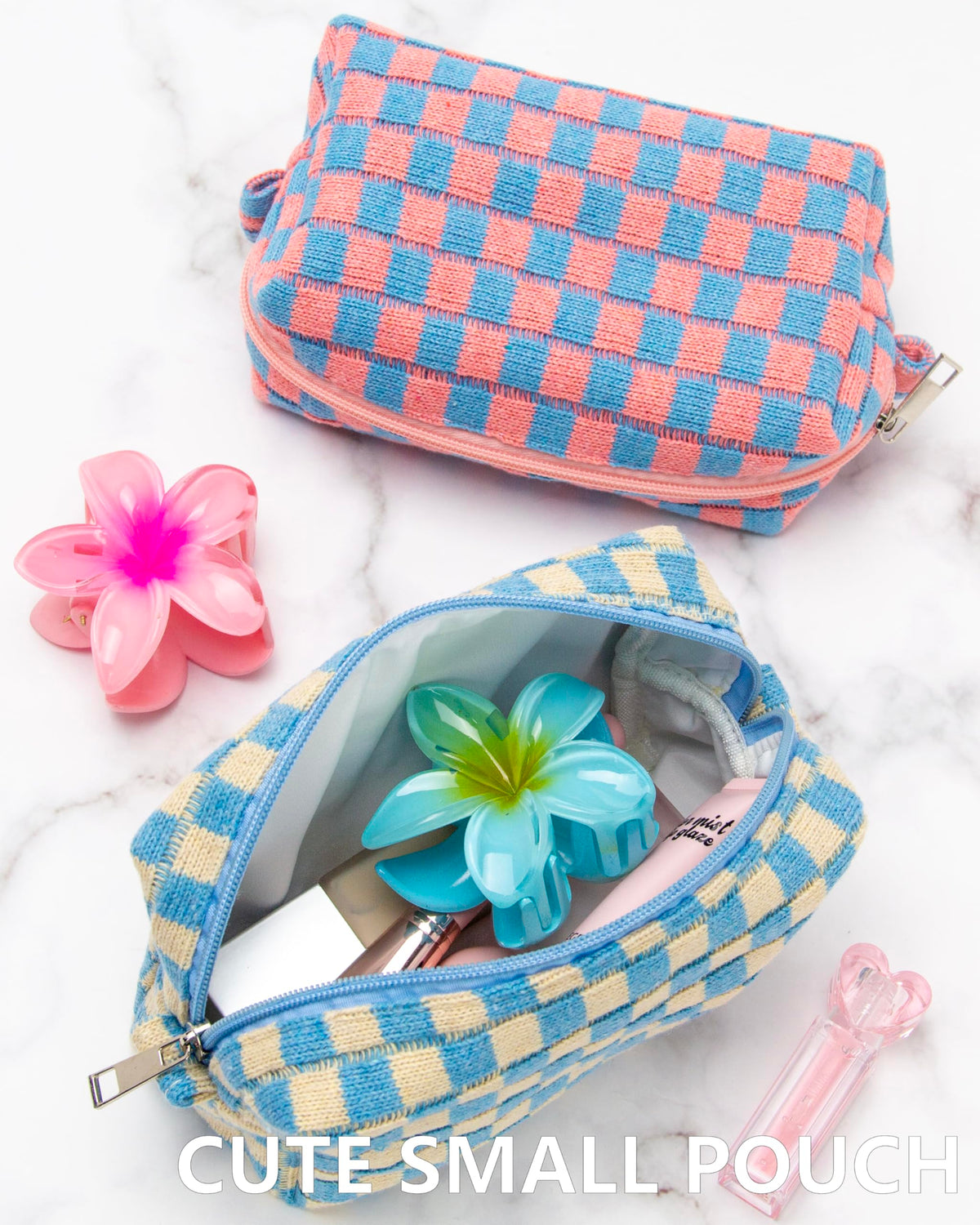 PAZIMIIK Checkered Makeup Bag in a stylish tote