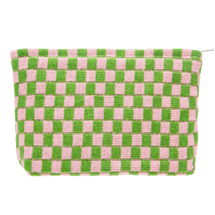 PAZIMIIK Checkered Makeup Bag in pink and green front view
