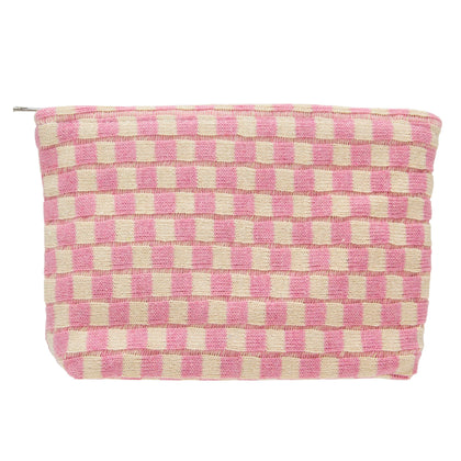 PAZIMIIK Checkered Makeup Bag in Pink Beige front view