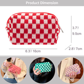 PAZIMIIK Checkered Makeup Bag inside view with cosmetics