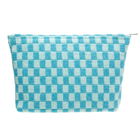 PAZIMIIK Checkered Makeup Bag Lake Blue front view