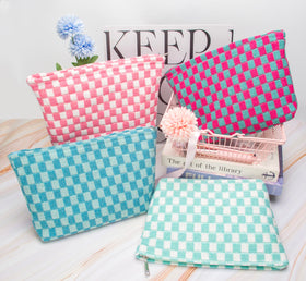 PAZIMIIK Checkered Makeup Bag Lake Blue packaging