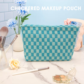 PAZIMIIK Checkered Makeup Bag Lake Blue side view