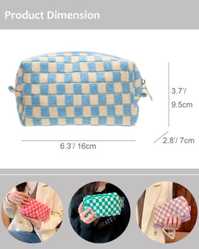 PAZIMIIK Checkered Makeup Bag lifestyle scene with cosmetics