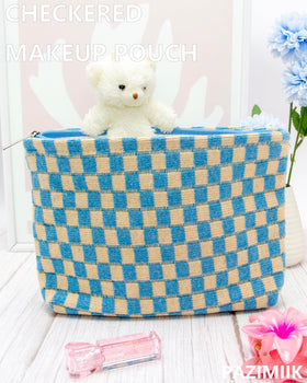 PAZIMIIK Checkered Makeup Bag open showing interior storage
