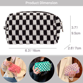 PAZIMIIK Checkered Makeup Bag open with cosmetics inside