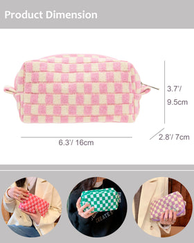 PAZIMIIK Checkered Makeup Bag Pink Beige lifestyle scene