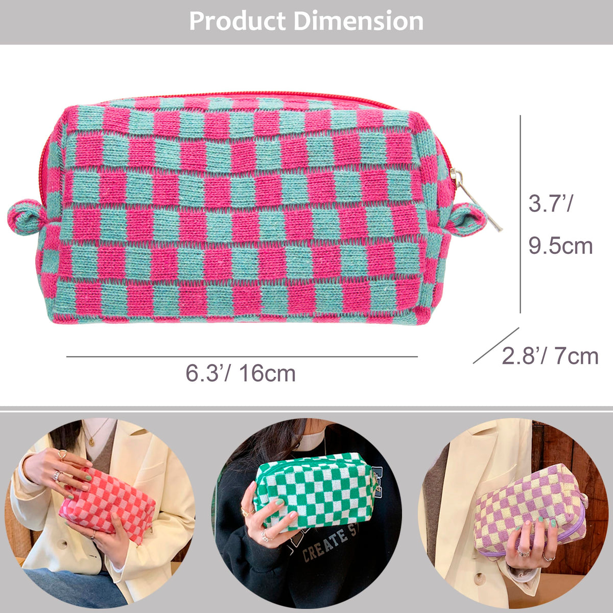 PAZIMIIK Checkered Makeup Bag showing soft knit texture