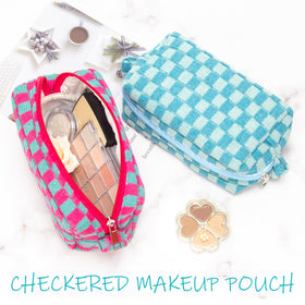 PAZIMIIK Checkered Makeup Bag side view showing zipper