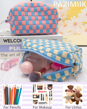 PAZIMIIK Checkered Makeup Bag side view with zipper