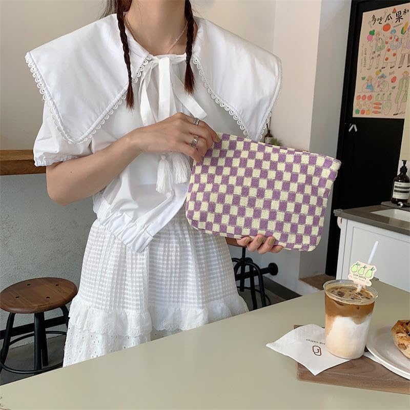 PAZIMIIK Checkered Makeup Bag with accessories