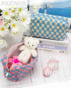 PAZIMIIK Checkered Makeup Bag with toiletries