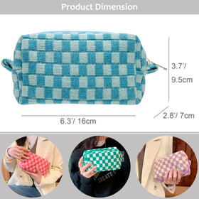 PAZIMIIK Checkered Makeup Bag with toiletries inside