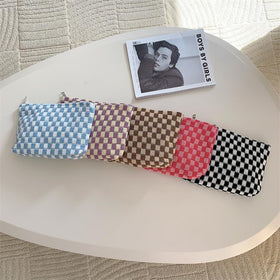 PAZIMIIK Checkered Makeup Bag with toiletries inside