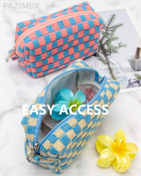 PAZIMIIK Checkered Makeup Bag with travel essentials