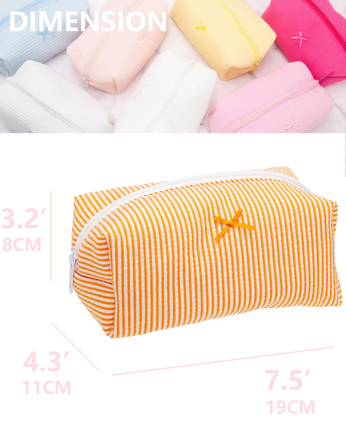 PAZIMIIK Cozy Makeup Bag 6 Pack Stripe Orange floral pattern