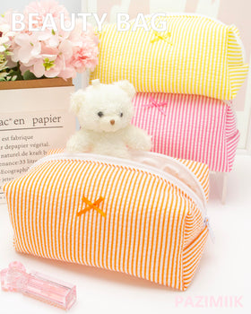 PAZIMIIK Cozy Makeup Bag 6 Pack Stripe Orange in a tote