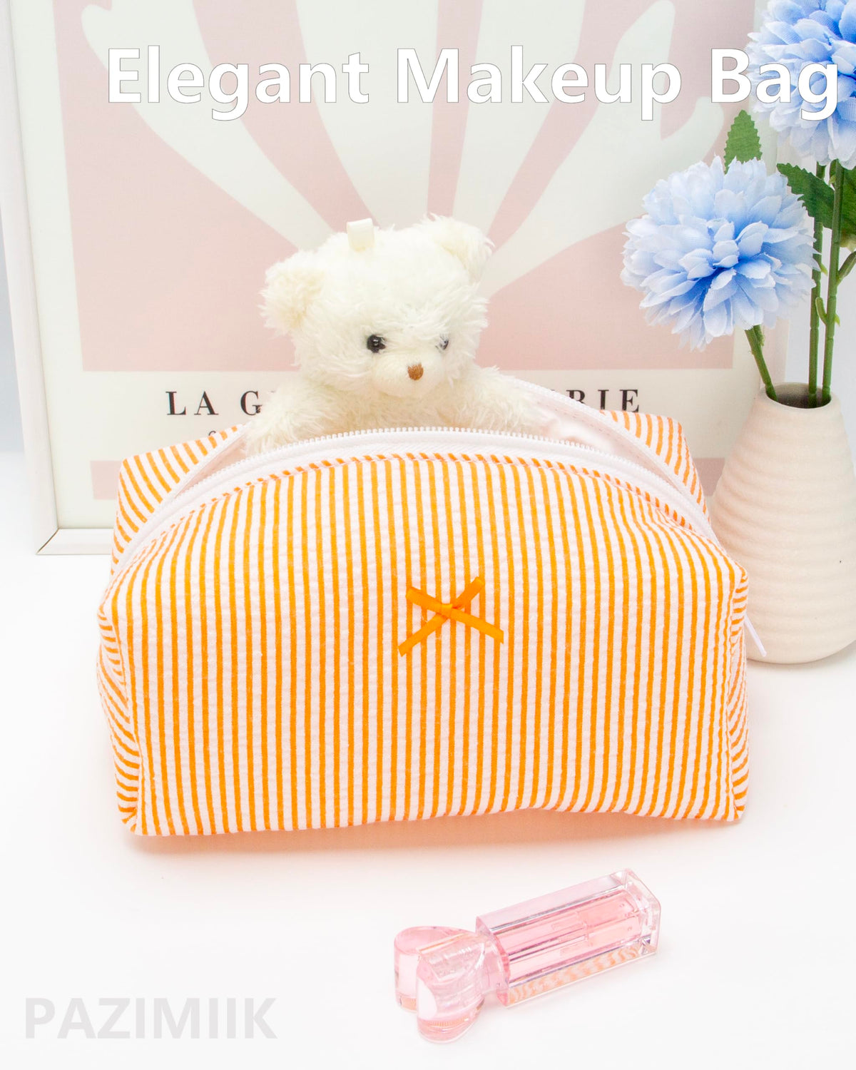 PAZIMIIK Cozy Makeup Bag 6 Pack Stripe Orange interior layout