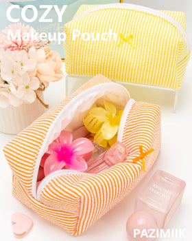 PAZIMIIK Cozy Makeup Bag 6 Pack Stripe Orange packaging