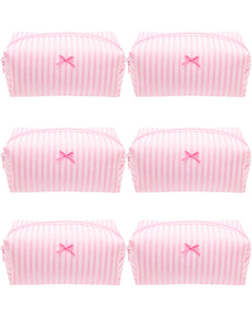 PAZIMIIK Cozy Makeup Bag cute pink stripe front view