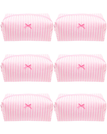 PAZIMIIK Cozy Makeup Bag cute pink stripe front view