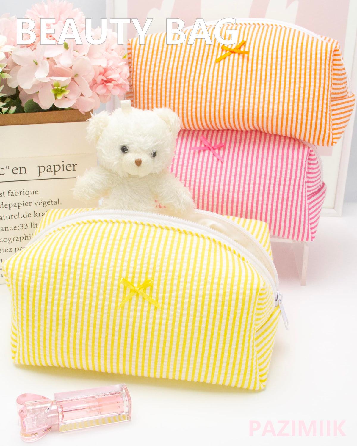PAZIMIIK Cozy Makeup Bag displayed with other accessories