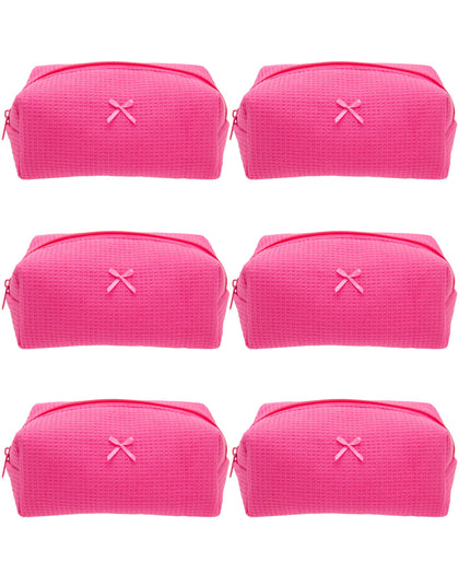 PAZIMIIK Cozy Makeup Bag in hotpink waffle fabric front view
