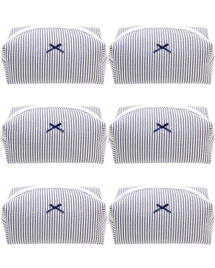 PAZIMIIK Cozy Makeup Bag navy blue stripe front view