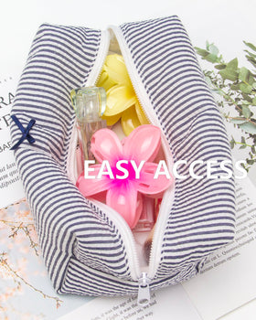 PAZIMIIK Cozy Makeup Bag navy blue stripe side view