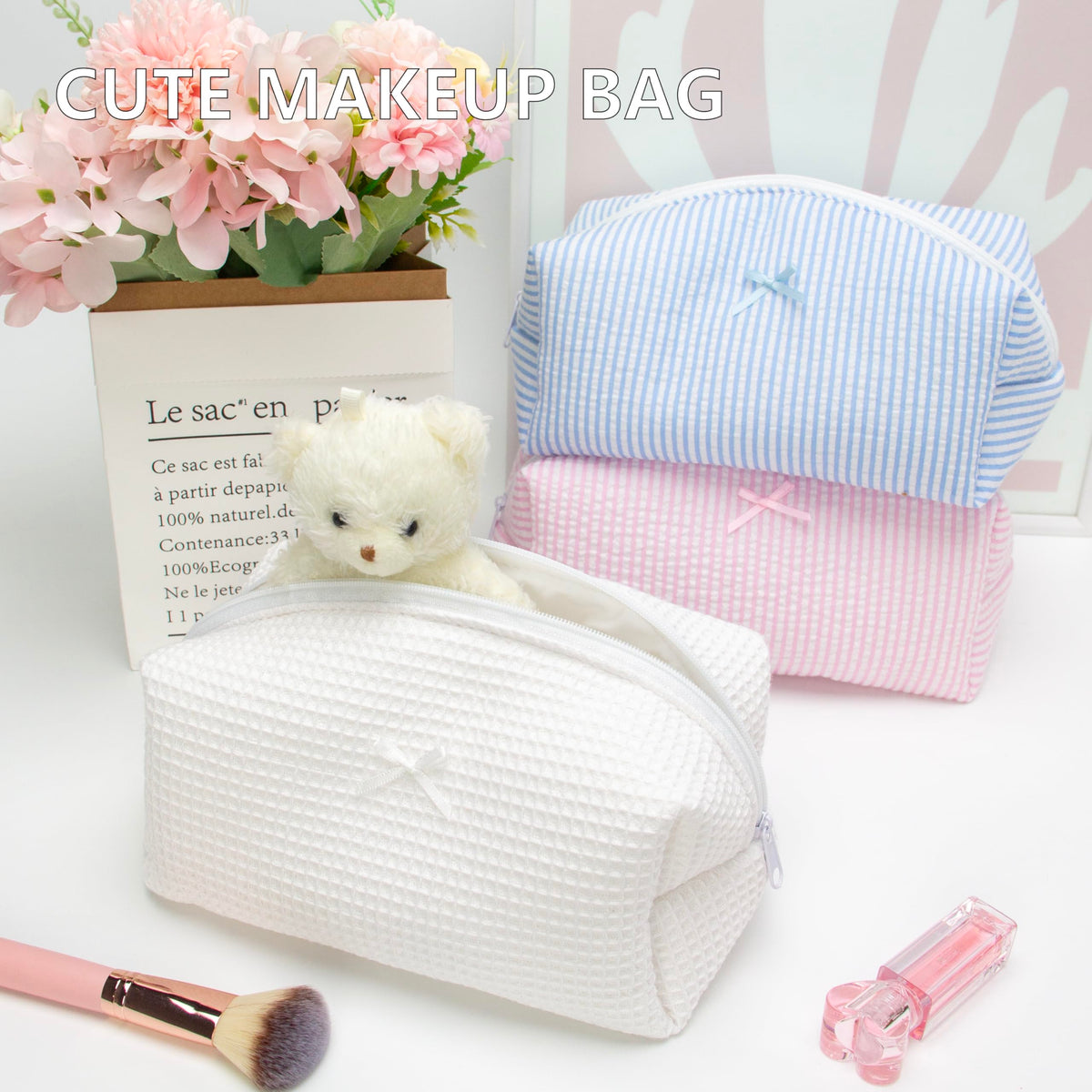 PAZIMIIK Cozy Makeup Bag on a vanity table
