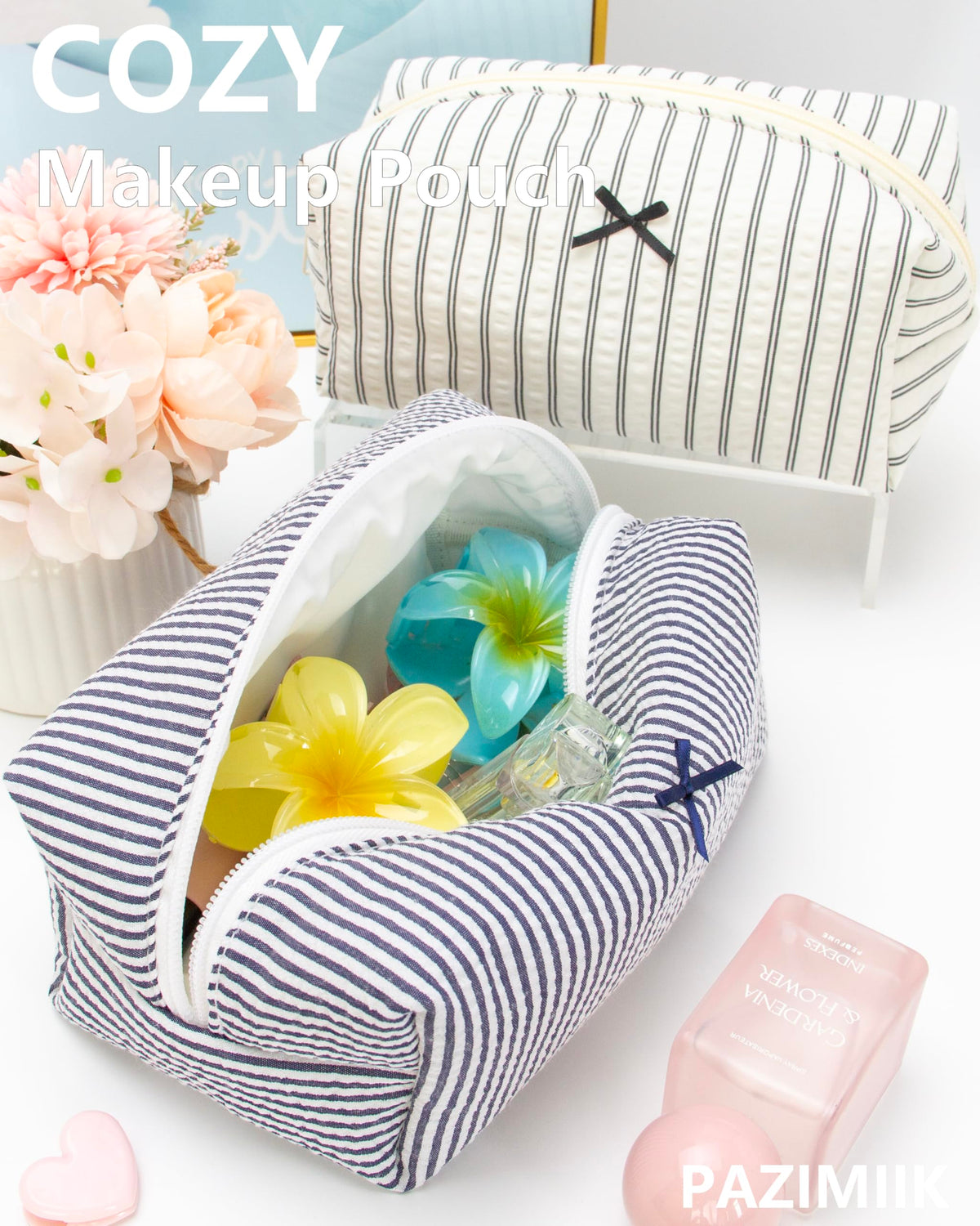 PAZIMIIK Cozy Makeup Bag on a vanity table