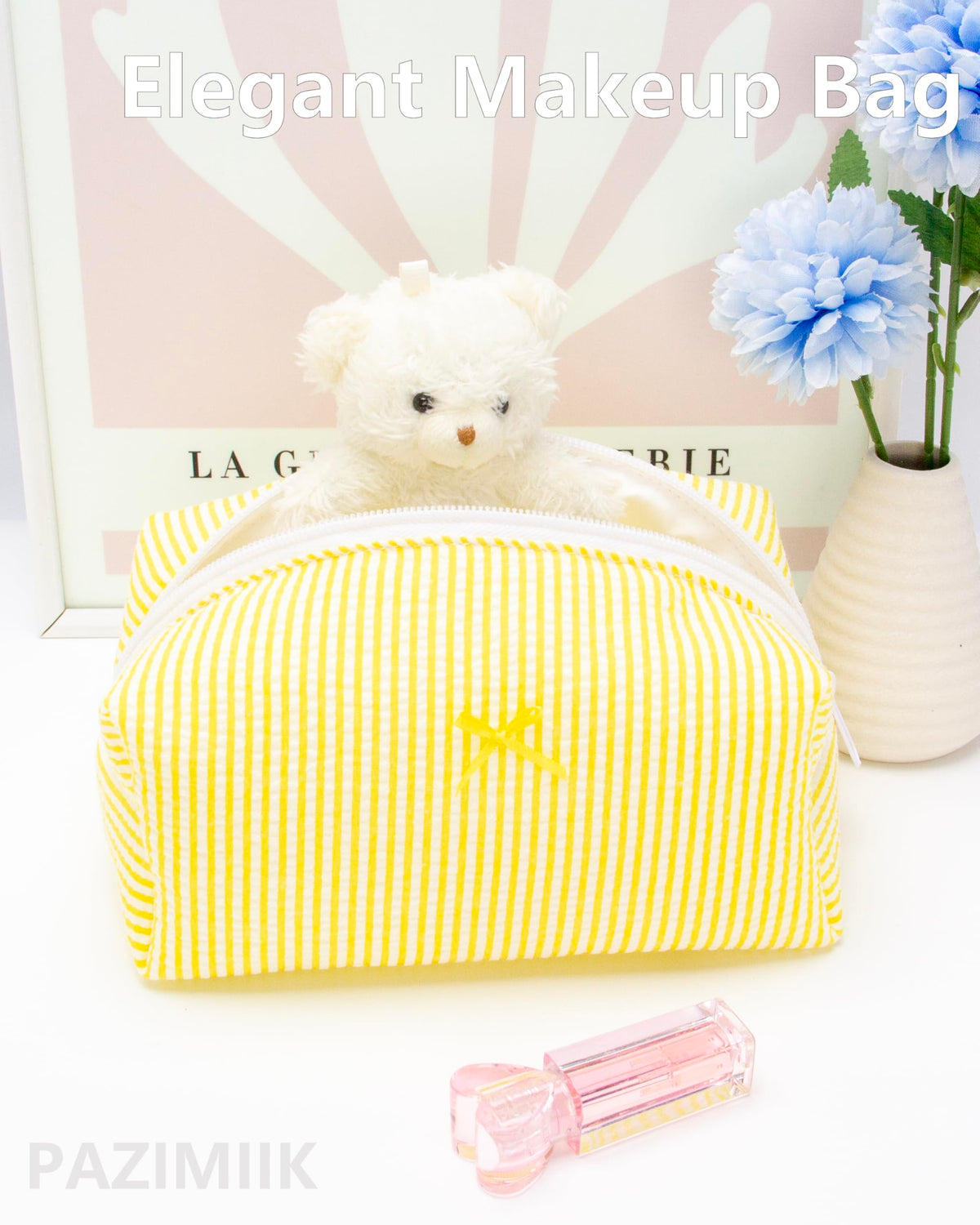 PAZIMIIK Cozy Makeup Bag open with cosmetics inside