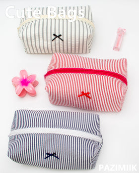 PAZIMIIK Cozy Makeup Bag red stripe detail fabrics