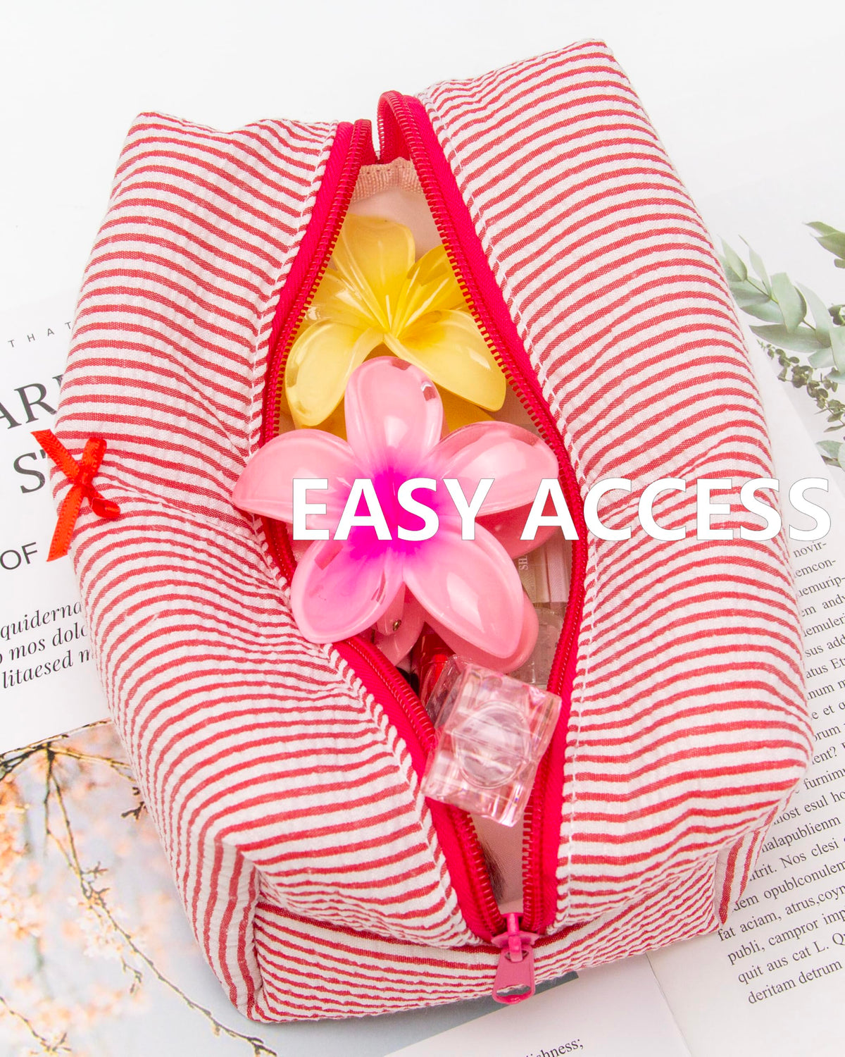 PAZIMIIK Cozy Makeup Bag red stripe side view