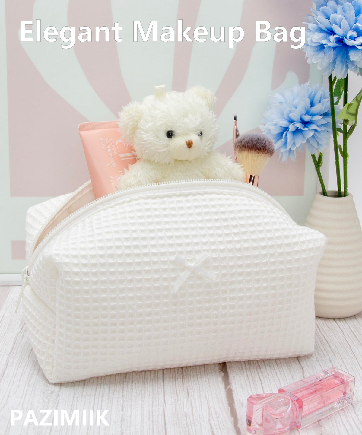 PAZIMIIK Cozy Makeup Bag side view highlighting floral pattern
