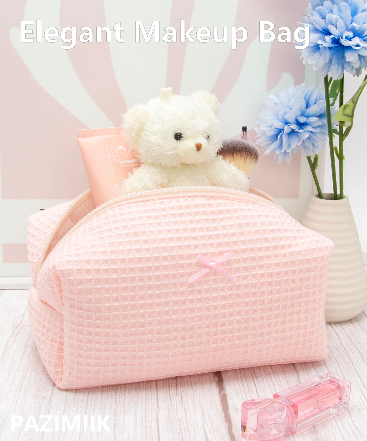 PAZIMIIK Cozy Makeup Bag side view with floral pattern