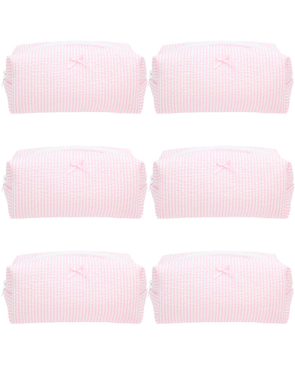 PAZIMIIK Cozy Makeup Bag Stripe Ballet Pink front view
